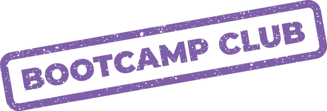 Grunge textured rectangular rubber stamp vector artwork displaying the impactful message BOOTCAMP CLUB clearly