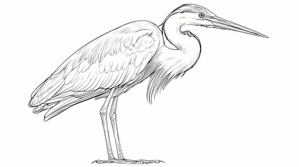 Fototapeta premium Detailed Pencil Sketch of a Standing Heron Bird.