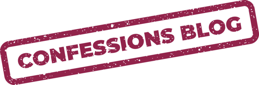 Grunge textured rubber stamp design featuring the phrase CONFESSIONS BLOG, presented in a rectangular shape with distressed details