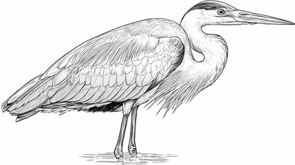 Fototapeta premium Detailed Sketch of a Heron Standing in Water.
