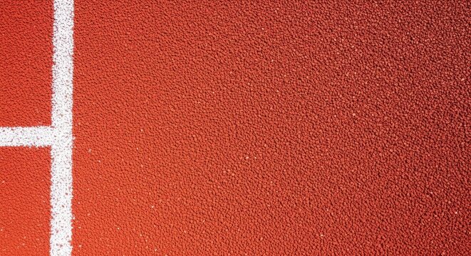 Top view of red rubber sports court ground with white lines.  texture background of running track with copy space