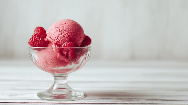 raspberry sorbet in glass dessert dish refreshing frozen dessert