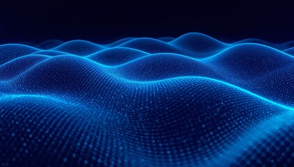 Fototapeta premium Futuristic Digital Surface with Glowing Blue Wave Grid for AI and Data Visualization