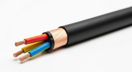 Close-up view of a multi-core electrical power cable, showcasing its internal copper wires and insulation, an essential component meeting industry standards for energy transmission