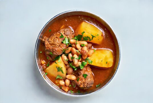 Hearty Beef Stew with Potatoes, Beans, and Fresh Parsley