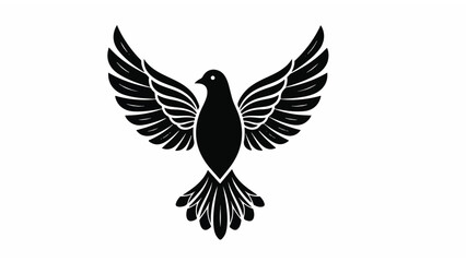 Fototapeta premium Black Dove Silhouette with Outstretched Wings Flying.