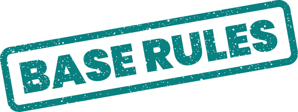 Grungy rectangular rubber stamp with the words Base Rules, suitable for policy guidelines and regulations