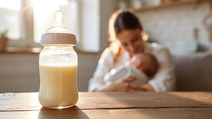 Tender Moments of Feeding with Baby Bottle in Cozy Home Setting