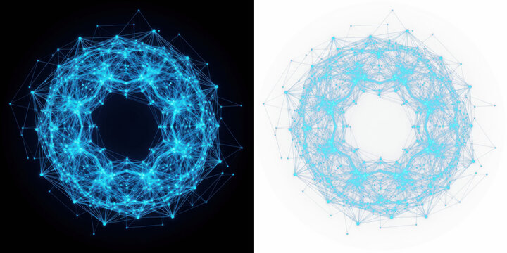 Quantum Computing Core Geometry Visualization with Blue Neon Line Structure, Quantum Information Processing Network, Qubit System Architecture, Quantum Algorithm Technology Concept Isolated on Black B