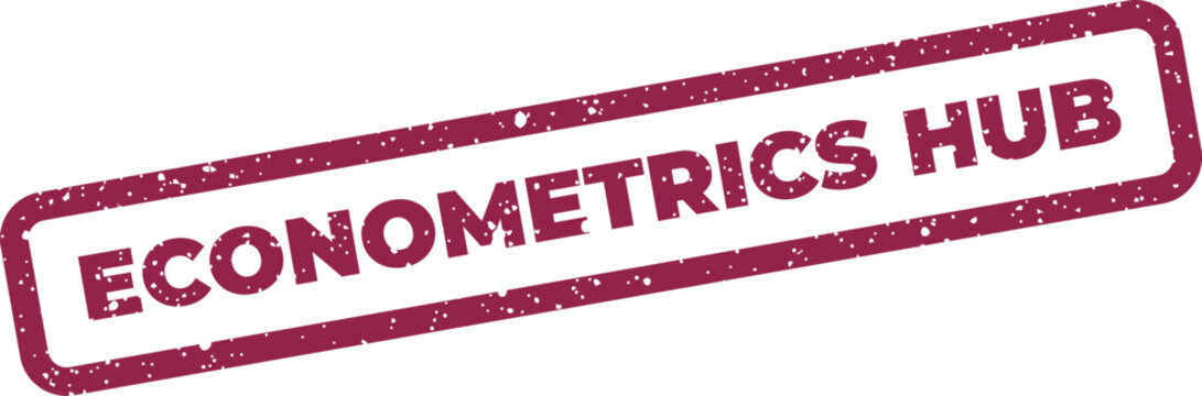 Grungy rectangular seal with econometrics hub text, excellent for representing central data points or information centers