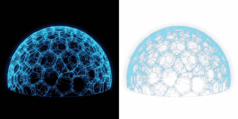 Cyber Defense Dome with Blue Geometric Mesh Structure, Network Security Shield Field, Digital Protection Grid Barrier, Cybersecurity Infrastructure Defense System Visualization Isolated on Black Backg © Leafa