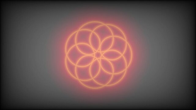 Glowing orange neon geometric spirograph rotating 3d animation loop