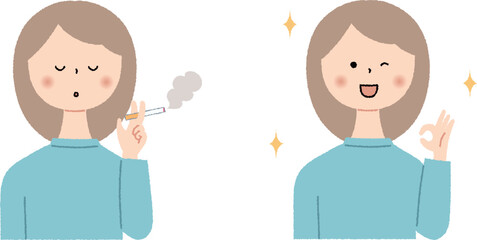 タバコを吸う女性と禁煙後の女性