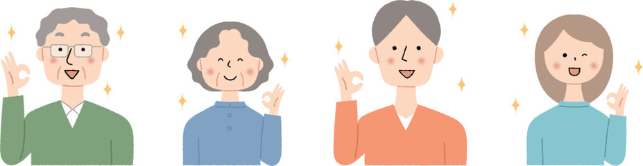 オッケーサインをする男女のイラストセット