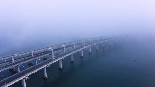 Dalian Bridge Aerial View in Foggy Morning Light