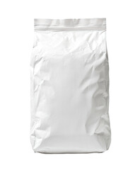 White, crumpled, rectangular, sealed bag with zipper closure, likely containing a dry good