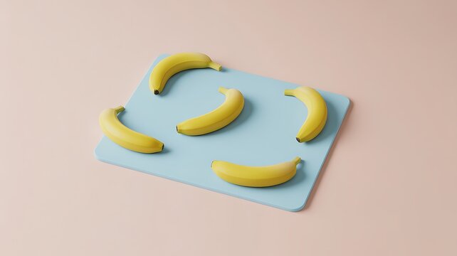 Yellow bananas blue board light pink background minimal arrangement