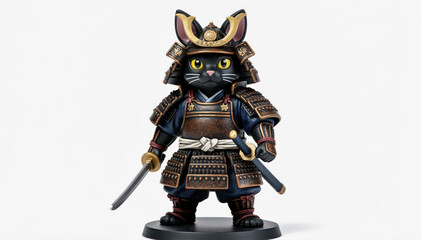 Samurai Cat: A captivating portrayal of a black cat, meticulously adorned in samurai armor, exuding strength and historical charm. The cat stands proudly.