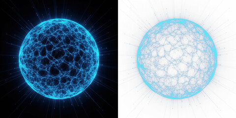 Abstract AI Halo Sphere with Blue Radiating Mesh, Digital Intelligence Energy Field, Neural Network Core Visualization, Artificial Intelligence Data Structure, Futuristic Cyber Technology Concept Isol © Leafa
