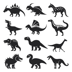 Collection of nine different dinosaur species in silhouette style © Xihan