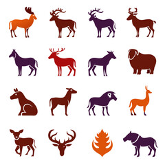 Fototapeta premium Stylized icon set of woodland animals in warm hues