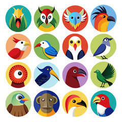 Fototapeta premium Collection of colorful bird icons in a flat design