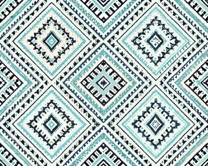 Intricate geometric pattern featuring overlapping teal and beige diamonds