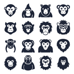Fototapeta premium Set of flat vector monkeys and ape icons