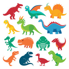 Colorful cartoon dinosaurs illustration isolated on white background © Xihan