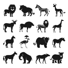 Fototapeta premium Silhouetted African animal illustrations against a white background