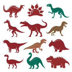Collection of vintage dinosaur silhouettes in various colors and shapes © Xihan