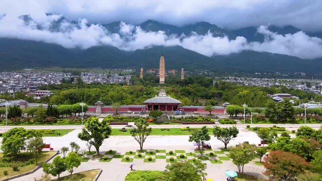 Chongsheng Temple Three Pagodas Dali Aerial View Mountains
