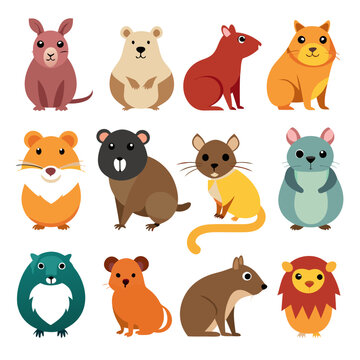 Collection of cartoon rodents in various colors and designs