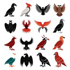 Obraz premium Set of sixteen various bird vector graphic designs