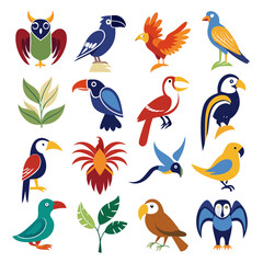 Fototapeta premium Colorful tropical bird collection in flat design illustration