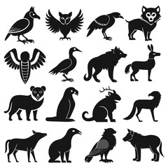 Fototapeta premium Assorted animals silhouette vector graphics stock illustration artwork