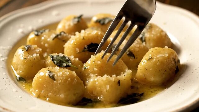 Delicious Gnocchi with Sage Butter Sauce and Parmesan Cheese.