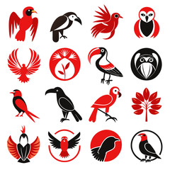 Fototapeta premium Collection of stylized birds and nature vector illustrations