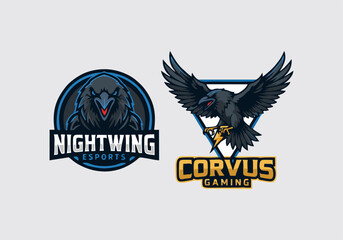 Obraz premium Fierce Raven and Crow Esport Mascot Logo Set: Nightwing and Corvus Gaming