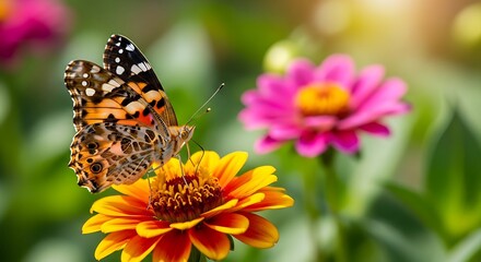 Butterfly on Yellow Flower in Garden.