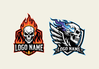 skull with red and blue fire logo mascot for esport logo © rotann32 