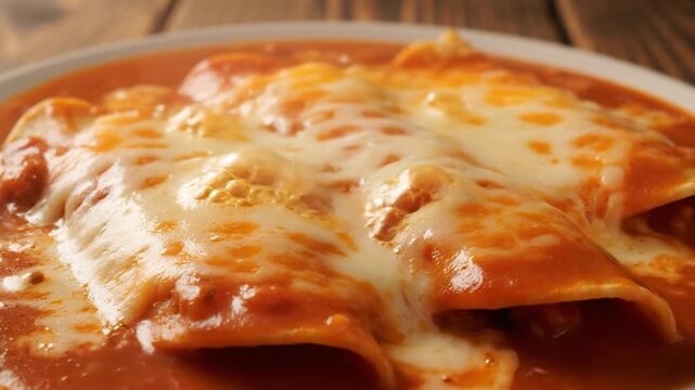 Delicious Mexican Enchiladas Covered in Rich Red Sauce and Melted Cheese.