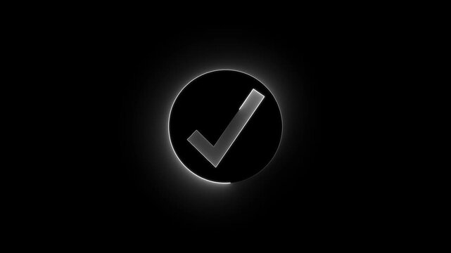 Glowing Checkmark in Circle on Black Background for Business and Technology Concepts check mark tick mark