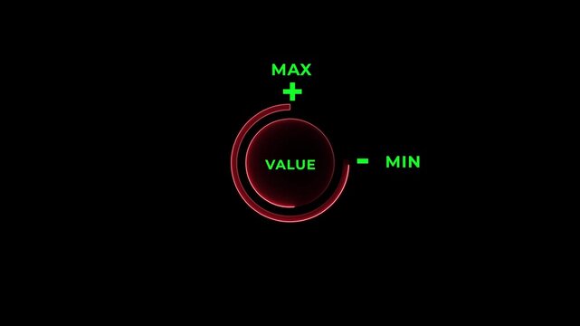 Neon value slider control with max and min settings on black background for ui ux