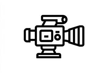Video camera icon in black line style isolated on white background, digital media symbol for recording, filmmaking, production, and broadcasting concepts.