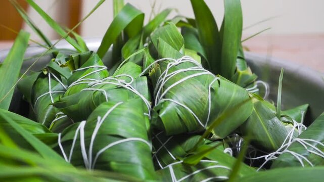Dragon Boat Festival Zongzi Dumplings with Bamboo Leaves