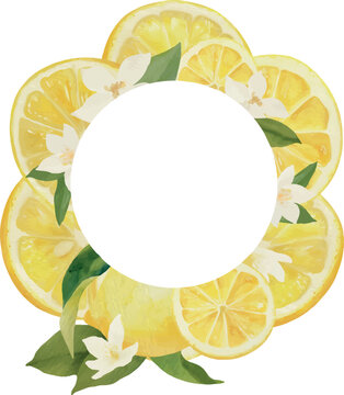 Watercolor Lemon Slice and Flower Frame Vector Illustration