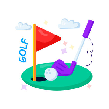 Flag with ball denoting concept of golf course