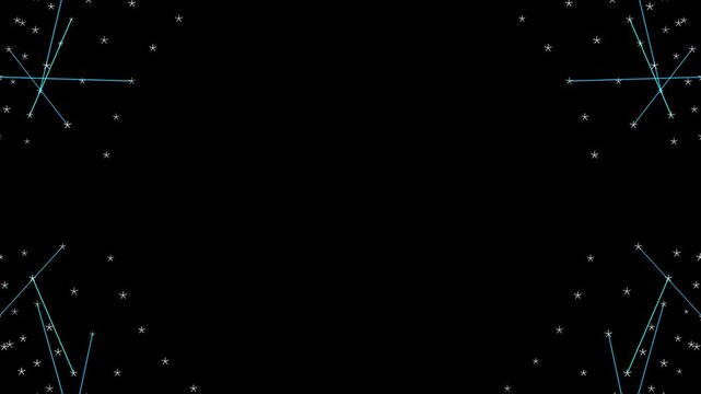 A structured, kaleidoscopic HUD display featuring cyan lines forming hexagonal and circular patterns that shift and realign around a central focal point.