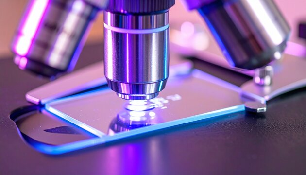 Close up of a microscope analyzing a sample